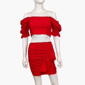 NWT VICI "Jet Set" Smocked Crop Top & Ruffle Mini Skirt (Cherry | Size S)